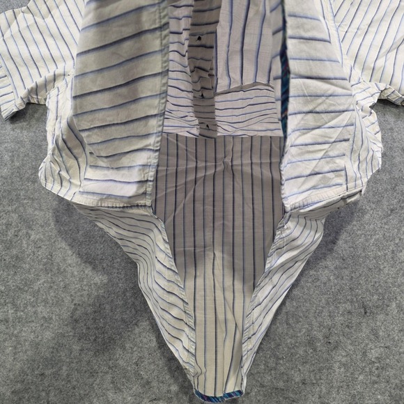 Robert Graham Shirt Mens Medium White Blue Striped Short Sleeve Button Up Cotton - Picture 11 of 15